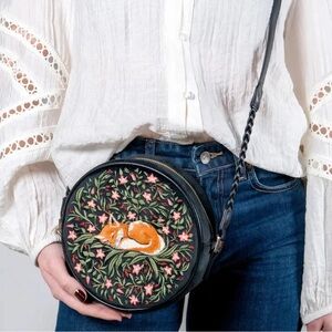 Elegant Black Embroidered Crossbody Bag